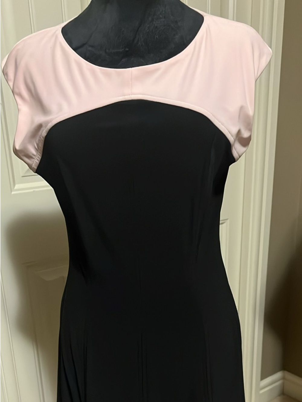 Lauren Ralph Lauren Black Midi Dress with Pale Pink Yoke and body of dress